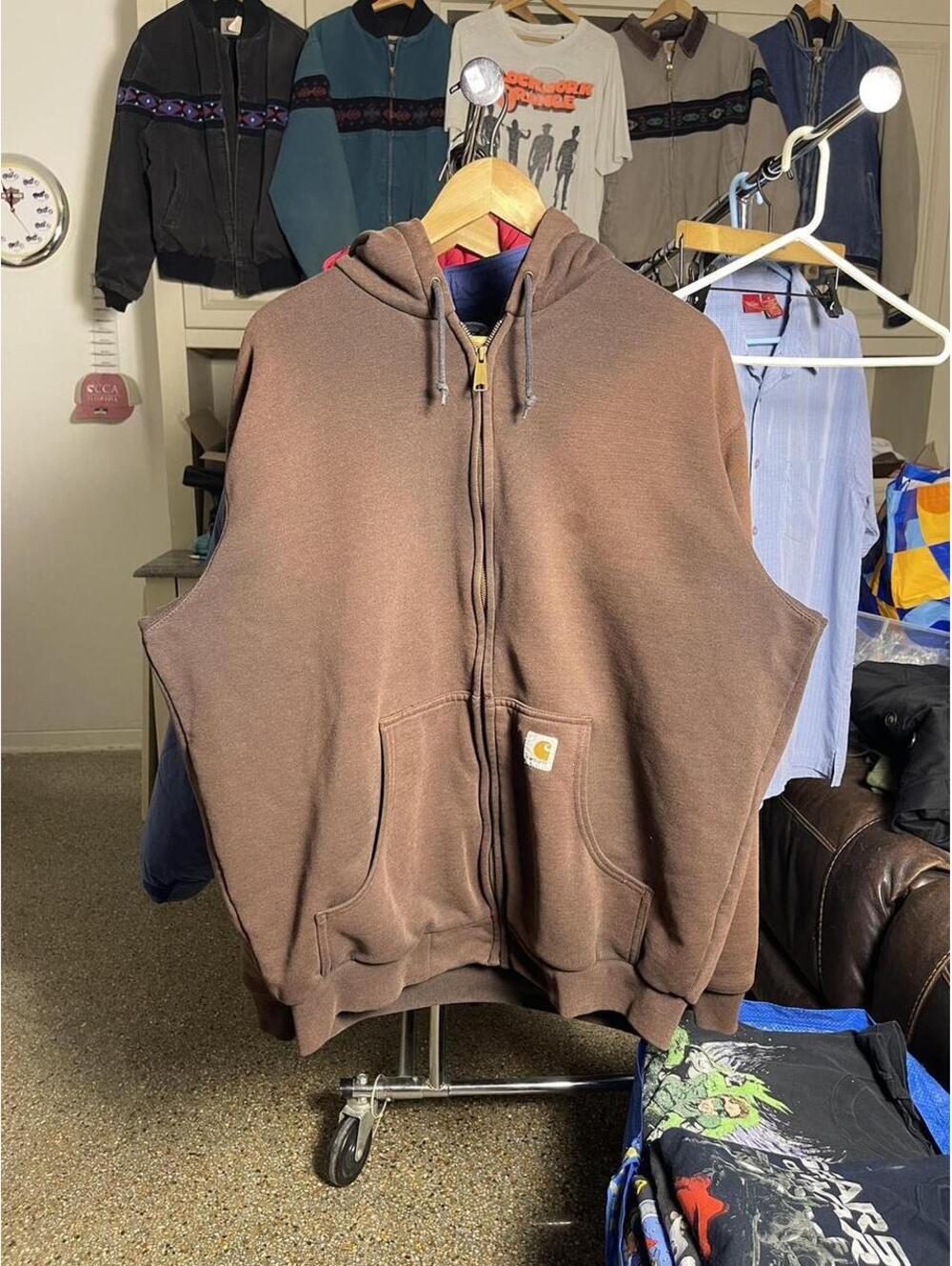 Vintage Y2K Carhartt Faded Brown Zip Up Hoodie Mens Large